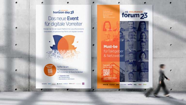 Die Digitalagentur hat geliefert: über ein Drittel mehr Besucher im Vergleich zum letzten Jahr beim HZ Insurance Forum. Hier im Bild zwei Kampagnen-Motive.